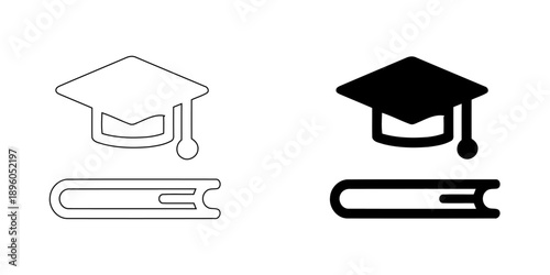 Graduation Cap and Book Icon - Academic Achievement, University Degree, and Higher Education Symbol