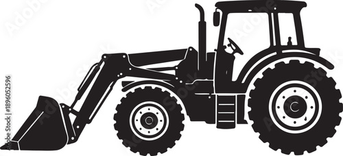 Farm Tractor With Front Loader Bucket Side View Silhouette