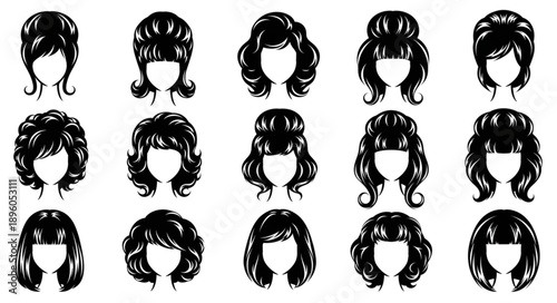 Collection of Black Hairstyle Illustrations on White Background.