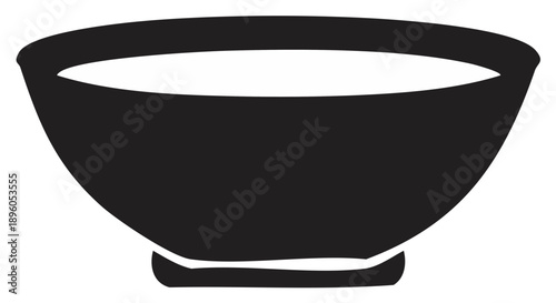 Black and white vector illustration of a simple filled bowl for food preparation or dining purposes