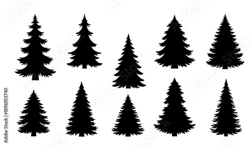 Decorative Christmas and pine tree silhouette vector illustrations set