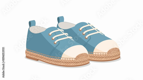 Light blue canvas slip-on shoes with white laces and jute soles