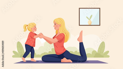 Mother and child doing yoga together