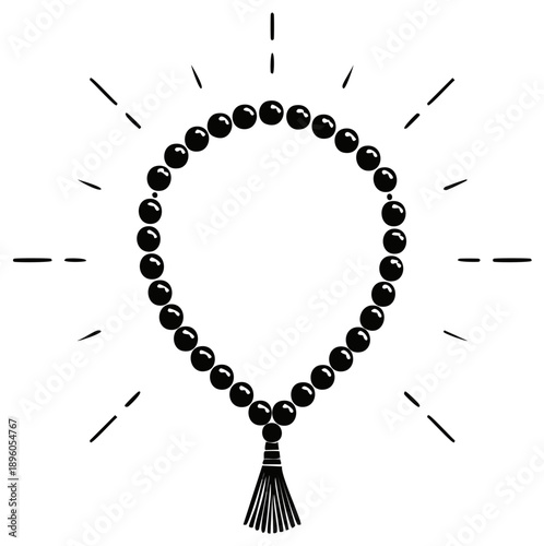 Prayer Beads Icon with Halo for Religion Spirituality and Meditation Practices