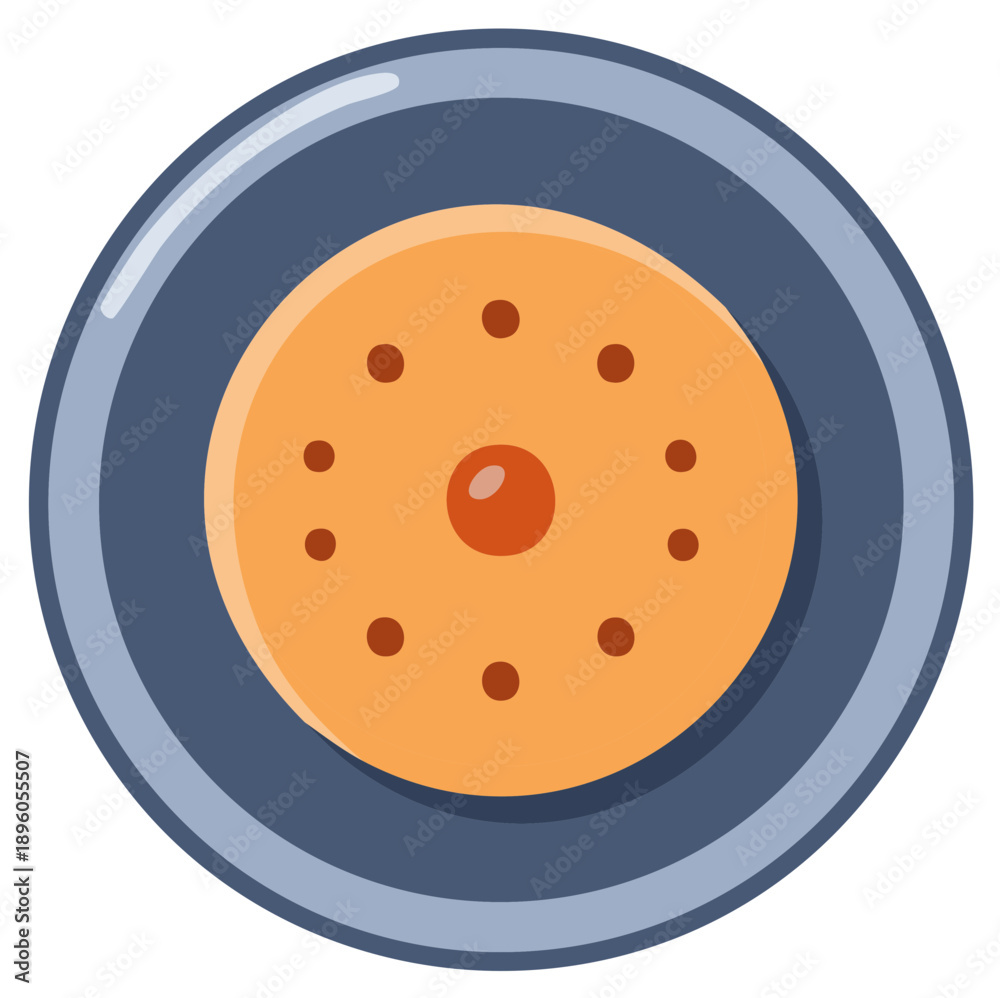 Fototapeta premium Freshly baked decorative cookie topped with a red cherry served on a blue plate