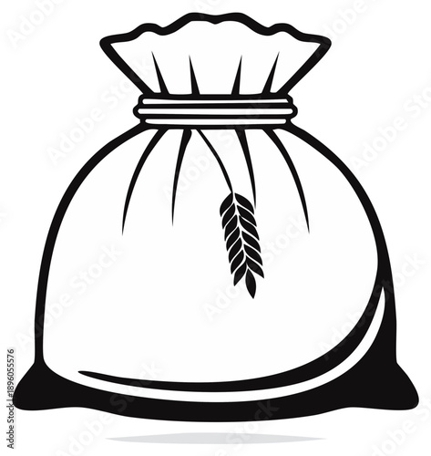 Sack of Grain Black and White Vector Illustration: Farming and Agriculture