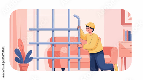 Man assembling furniture in a room