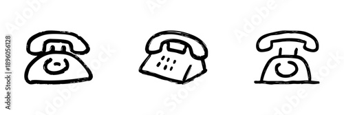 Retro Rotary Telephones Line Icon Set In Doodle Style. Vintage Communication Devices And Classic Phone Design Outline Sketch Collection. Hand Drawn Isolated Vector Illustration