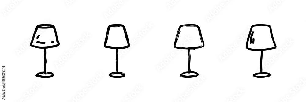 Obraz premium Table Lamp Line Icon Set In Doodle Style. Home Lighting, Interior Design, And Decor Elements Outline Sketch Collection. Hand Drawn Isolated Vector Illustration
