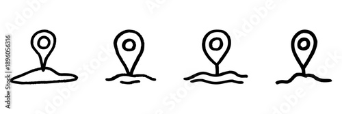 Location Pin Line Icon Set In Doodle Style. Navigation, Mapping, And Geolocation Outline Sketch Collection. Hand Drawn Isolated Vector Illustration