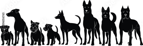 Dog silhouette sitting position, black pet vector, calm canine posture, animal contour, side view, peaceful design, graphic illustration