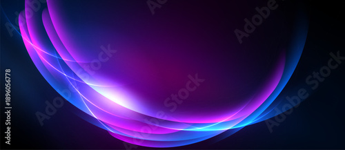 Abstract light curves, vibrant purple, blue hues. Smooth gradients create dynamic energy, modern design. Dark background emphasizes luminosity.