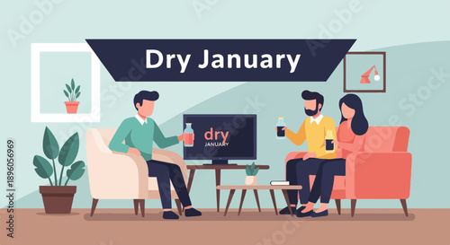 People enjoy beverages indoors during a "Dry January" campaign on television