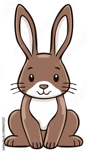 Cute Brown Cartoon Rabbit Sitting Illustration with Long Ears