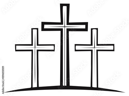 Three religious crosses symbolizing faith and Christianity illustration
