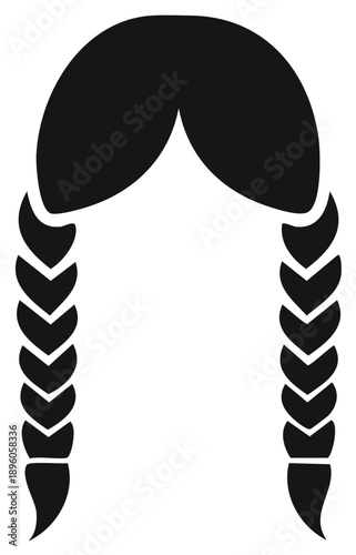 Simple black graphic icon of a female hairstyle with two long braids