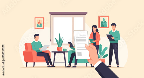 Meeting with team in a cozy, modern office