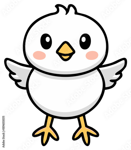 Adorable cartoon chick with wings spread and rosy cheeks