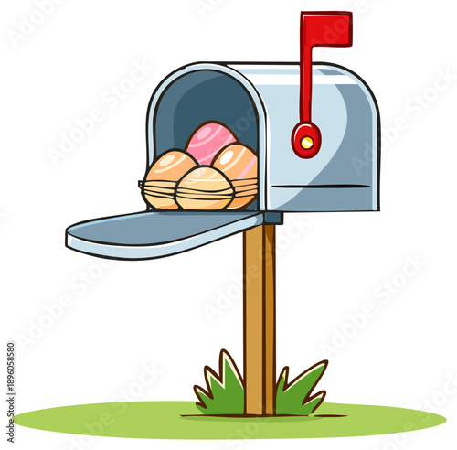Open mailbox filled with painted Easter eggs for a fun spring holiday celebration
