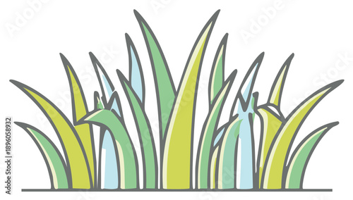 Cartoon-Style Patch of Green Grass with Outlines and Light Blue Tint