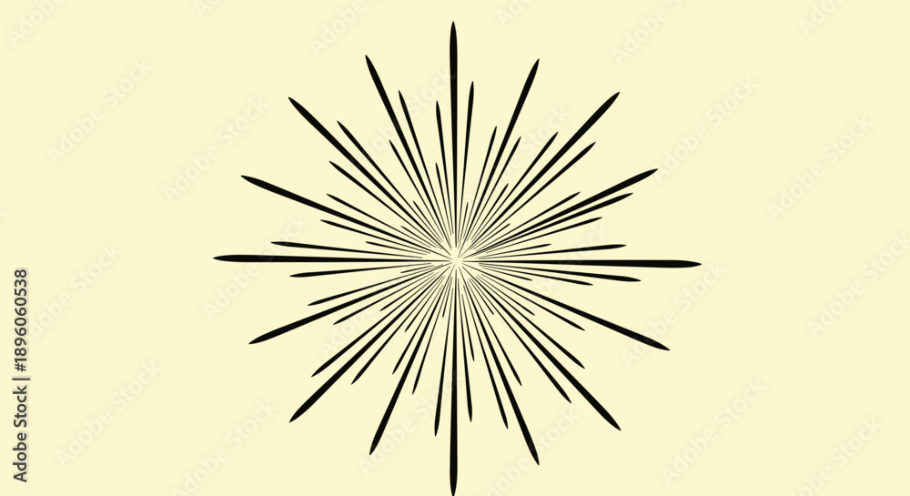 Obraz premium Radiating Burst Icon – Black Starburst Line Symbol on Light Background