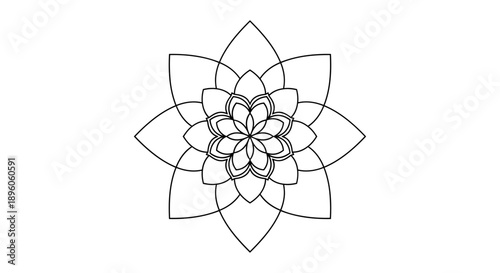 Geometric Mandala Flower Icon – Symmetrical Line Art Design