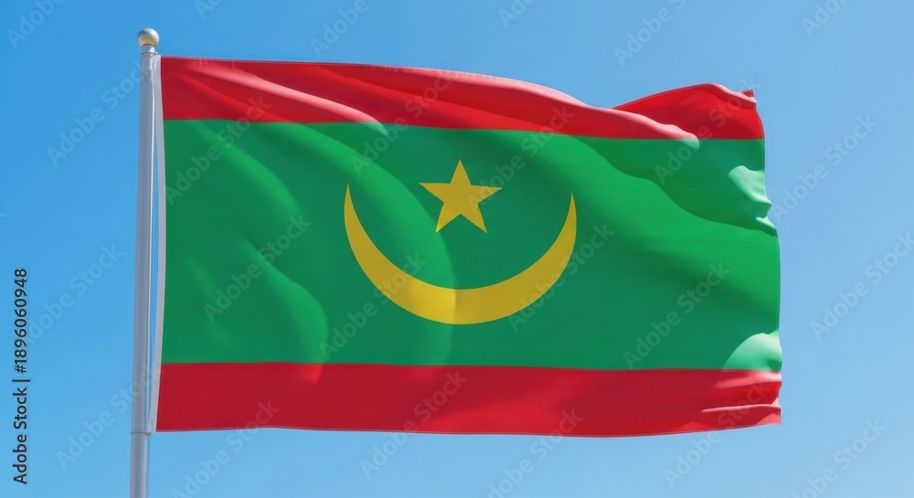 Naklejka premium Mauritania Flag Waving Under Clear Sky
