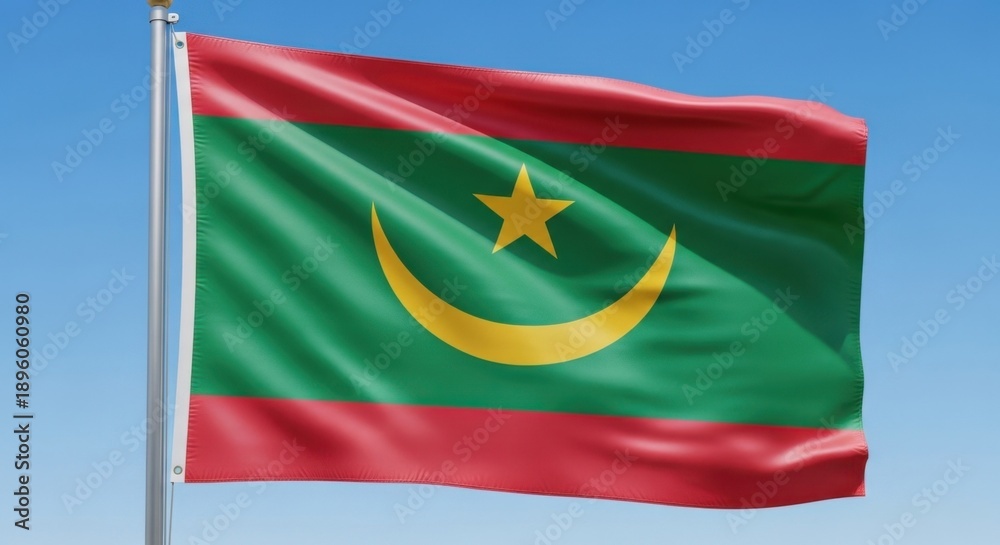 Fototapeta premium Mauritania Flag Waving Under Clear Sky