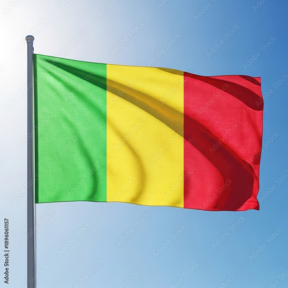 Fototapeta premium Mali Flag Waving Against Clear Blue Sky