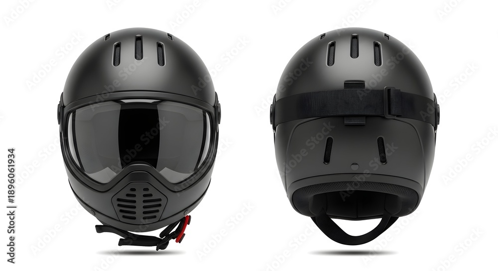 Fototapeta premium Matte Black Full-Face Motorcycle or Extreme Sport Helmet - Front and Rear View