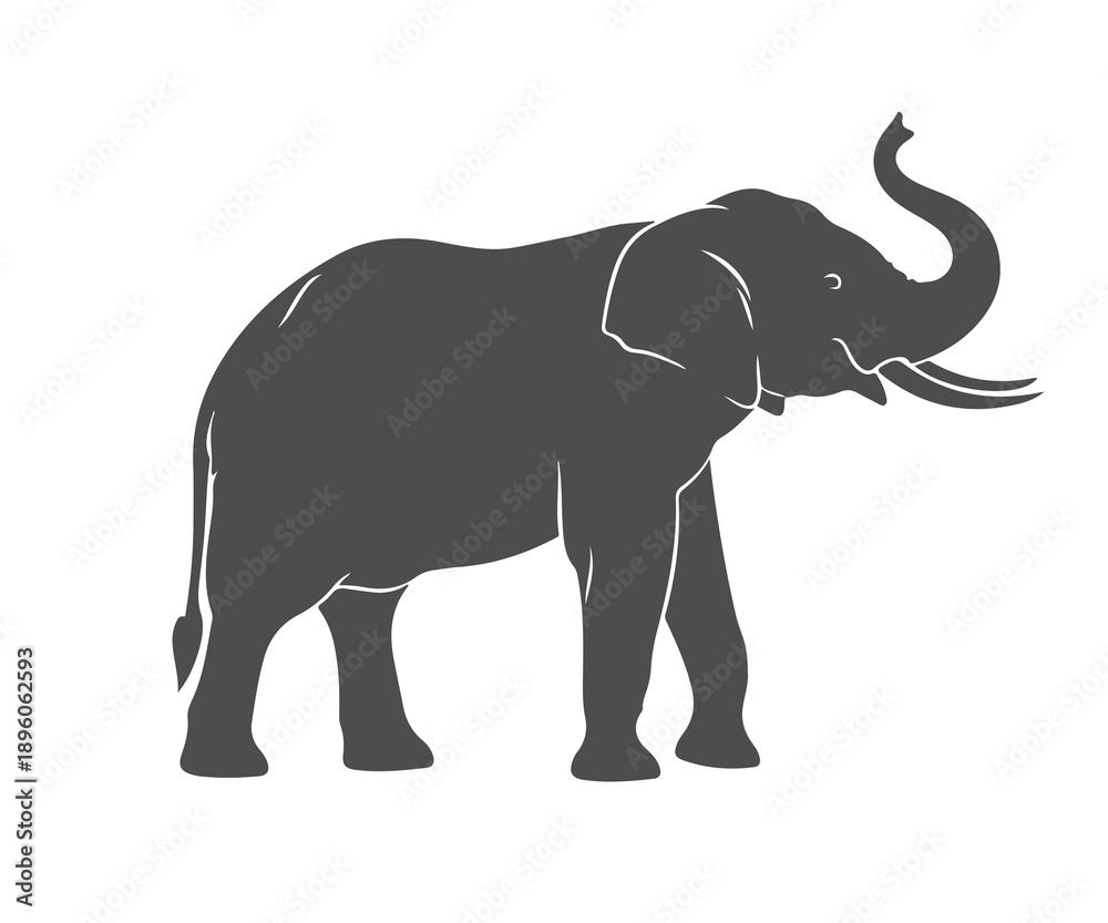 Naklejka premium A gray elephant silhouette stands alone on a white background