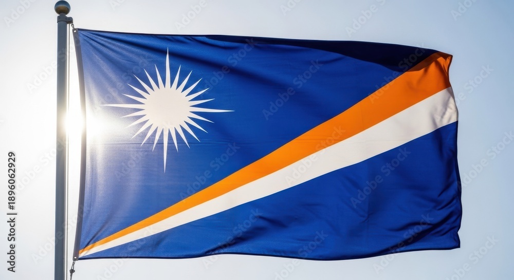 Obraz premium Marshall Islands Flag Waving Over Open Sky