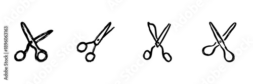 Scissors Line Icon Set In Doodle Style. Cutting Tools, Crafting, And Sewing Outline Sketch Collection. Hand Drawn Isolated Vector Illustration