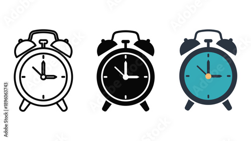 Alarm clock icons in different colors and styles