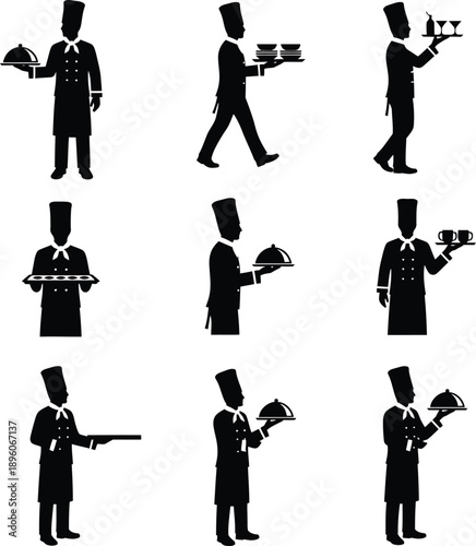 Culinary Collection: A series of silhouetted culinary professionals elegantly navigating their domain for labour day