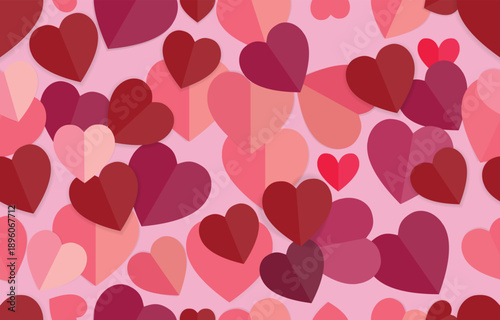 Seamless vector pattern of folded paper heart shape.
