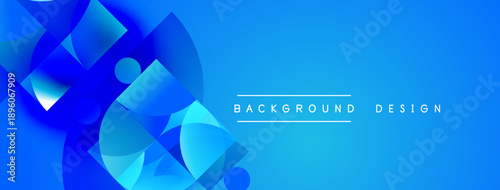 Abstract blue design features overlapping shapes, gradients. Modern aesthetic suitable for banners, backgrounds, presentations. Bright, dynamic composition.