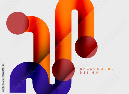 Abstract shapes overlap, creating vibrant gradient effect. Modern design utilizes warm, cool colors. Minimalist background enhances visual impact.