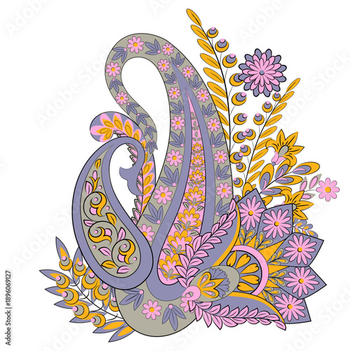 Isolated Vector Floral Paisley. Asian Arabian greeting card design