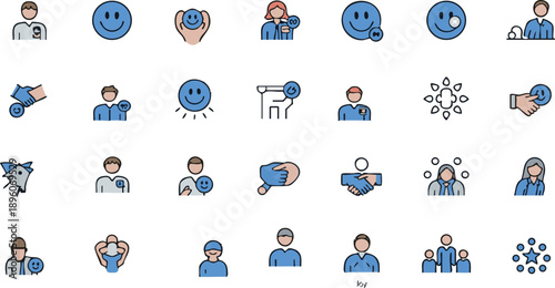 customer satisfaction icon set collection in solid glyph dual color style. pack contain loyalty, trust, happiness, feedback, review, service, smile, quality, experience, approval