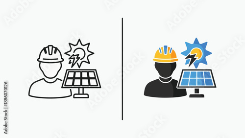 Vector Illustration of Engineer Inspecting Solar Panel with Energy Generation