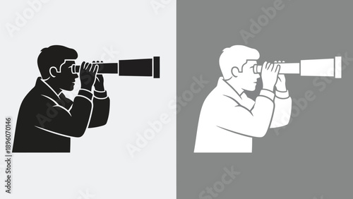 Vector Illustration of Man Looking Through Telescope in Different Colors