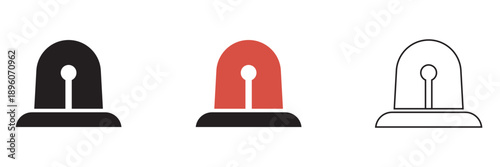 Red , black and white Emergency Siren Icon Set. Set of  emergency siren lights in different alert states, flashing warning symbols for danger, alarm, security, and notification design.

