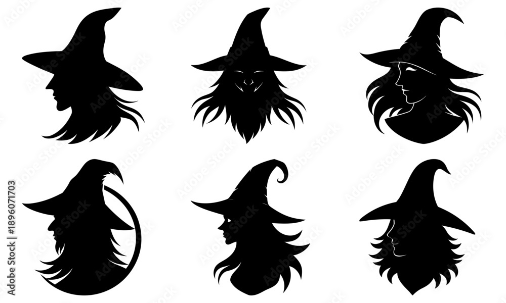 Obraz premium Collection of Witch Hat Silhouettes in Various Profiles and Angles
