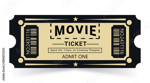 Retro Vintage Movie Ticket Admit One With Barcode Vector Illustration