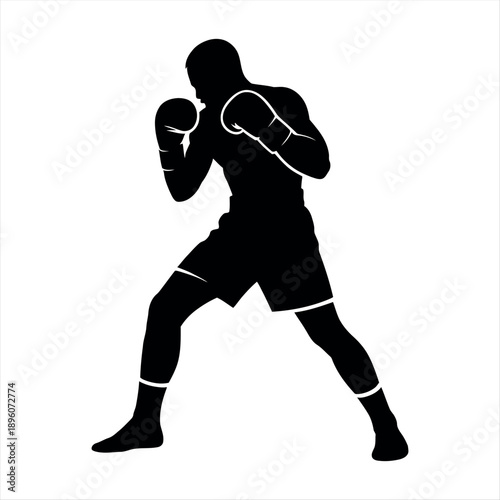 Silhouette of a boxer in a fighting stance with gloves raised Vector