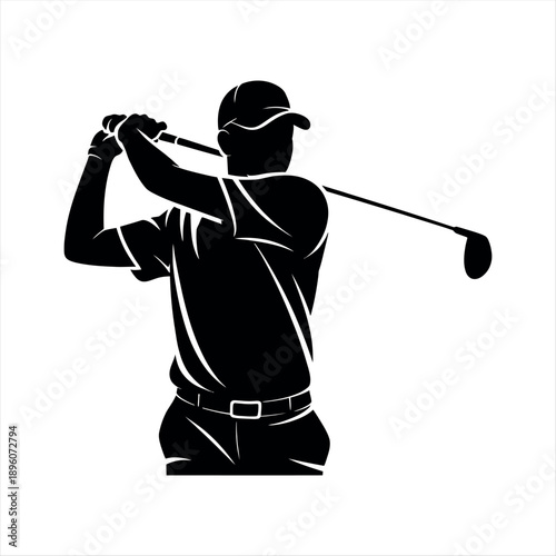 A golfer in action, swinging a club on a sunny day. Vector