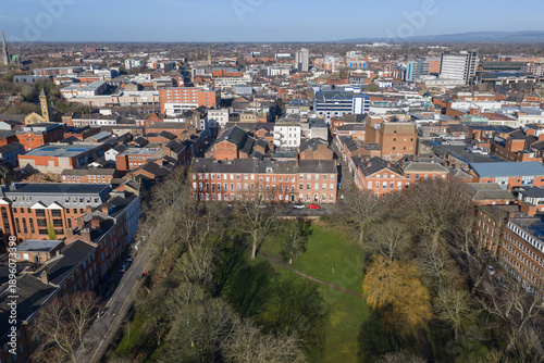 Aerial view of Winckley Square and Georgian architecture in Preston UK.