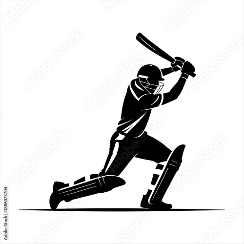 Cricket player in action with bat and helmet, ready to hit the ball. Vector
