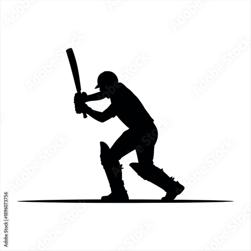 A silhouette of a baseball player in a batting stance, ready to swing at an incoming pitch. Vector
